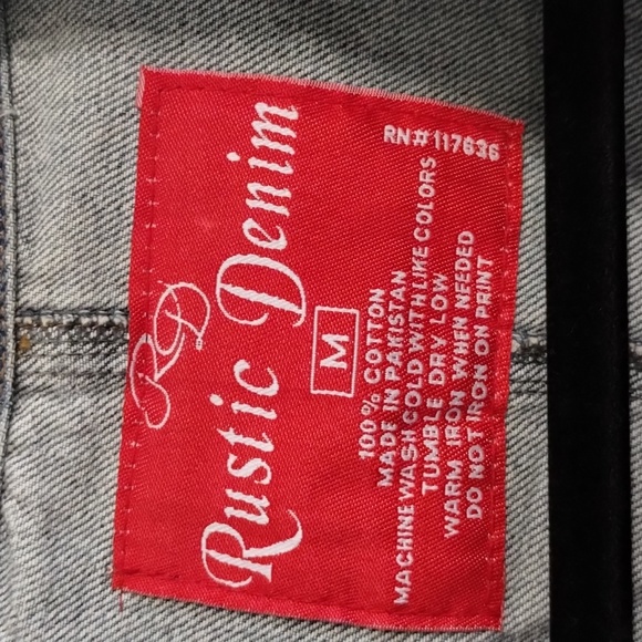 Rustic Denim Two Button Fitted Jean Jacket Blazer Vintage Medium Pockets - Picture 7 of 7